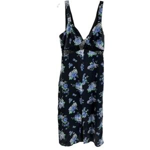 WeWoreWhat Black Midi Dress with Blue and Green Floral Pattern